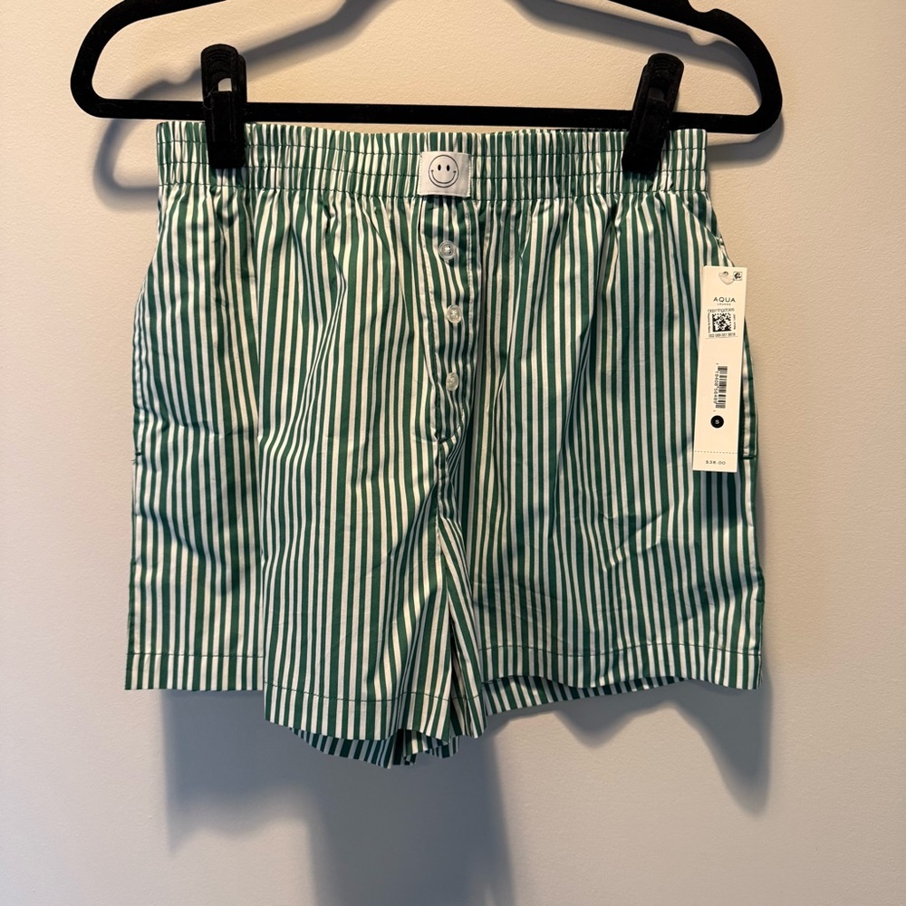Aqua Green and White Striped sleep boxer Shorts size small NWT